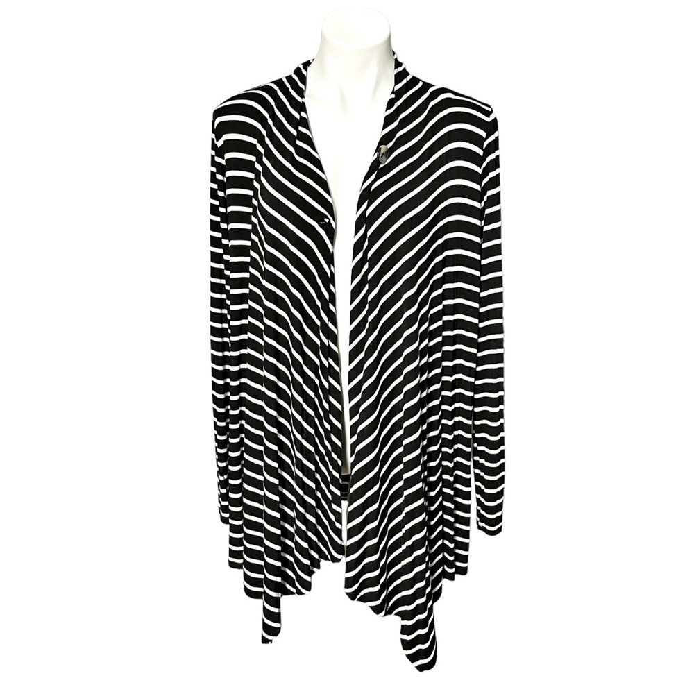 AB Studio Lightweight Button Cardigan Size X Large Black/White Striped